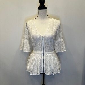 Venus white lace peplum top with zipper
